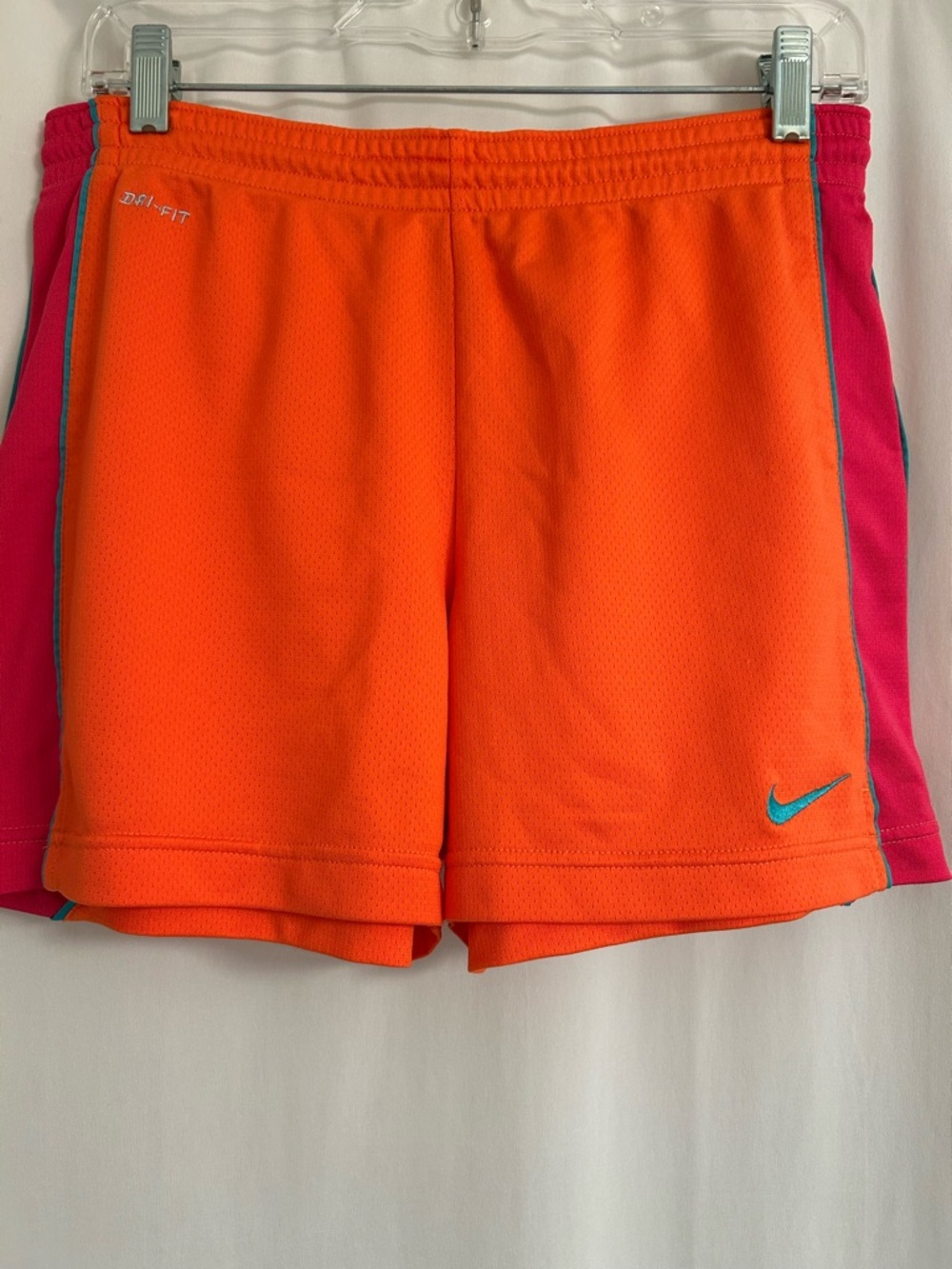 Nike Women’s Bright Orange Athletic Shorts with Pink Side Panels